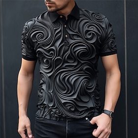 Optical Illusion Line Men's Vintage Print 3D Outdoor Daily Wear Streetwear Polyester Short Sleeve Turndown Polo Shirts Purple Gray Autumn /