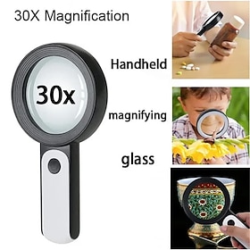 30X Handheld Reading Magnifying Glass Illuminated Magnifier Microscope Lens Jewelry Watch Loupe Magnifier With LED Light