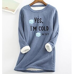 Women's Sweatshirt Pullover Sherpa Fleece Lined Letter Warm Fuzzy Black Pink Dark Pink Casual Sports Round Neck Long Sleeve Top Micro-elastic Fall Winter