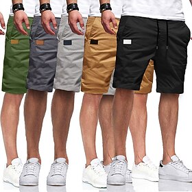 Men's Cargo Shorts Shorts Casual Shorts Hiking Shorts Pocket Drawstring Elastic Waist Solid Color Knee Length Sports Outdoor Running Streetwear Stylish ArmyGre