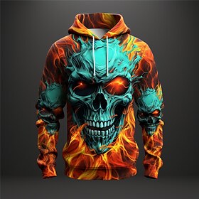 Graphic Flame Men's Fashion 3D Print Hoodie Sports Outdoor Holiday Vacation Hoodies Red Blue Long Sleeve Hooded Print Front Pocket Spring