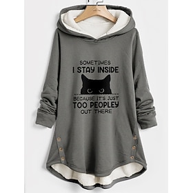 Women's Hoodie Sweatshirt Pullover Fleece Lined Warm Pajamas Sherpa Cat Letter Casual Sports Button Print Warm Funny Fuzzy Long Sleeve Top Micro-elastic Fall