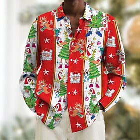 Christmas Shirts Men's Shirt Tree Santa Claus Graphic Prints Turndown Yellow Red 3D Print Christmas Street Long Sleeve Button-Down Print Clothing Apparel Fashi