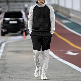 Men's Tracksuit Sweatsuit Jogging Suits Red  Black Red BlackGray Gray Hooded Plain 2 Piece Sports  Outdoor Daily Holiday Streetwear Cool Casual Spring   Fall C