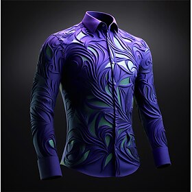 Mens Graphic Shirt Optical Illusion Line Vintage Abstract Outdoor Street Casual Daily Fall  Winter Turndown Long Sleeve Yellow Purple Green Floral Unanswerable