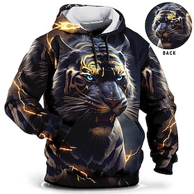 Mens Graphic Hoodie Animal Tiger Prints Daily Classic Casual 3D Pullover Holiday Going Out Streetwear Hoodies Blue Brown Green Long Sleeve