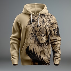 Graphic Lion Men's Fashion 3D Print Hoodie Vacation Going Out Streetwear Hoodies Light Green Red Long Sleeve Hooded Print Spring   Fall Des