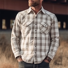 Homme Plaid Chemise Chemise Western Chemise de cow-boy manche longue Affaires Style Western Extérieur Rue Décontracté Quotidien Automne  Hiver Col Rabattu Bout