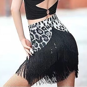 Latin Dance Activewear Skirts Printing Tassel Pure Color Women's Performance Training High Spandex