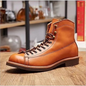 Men's Boots Biker boots Motorcycle Boots Retro Walking Casual Daily Leather Comfortable Booties / Ankle Boots Loafer Yellow-Brown Dark Brown Burgundy Spring Fa