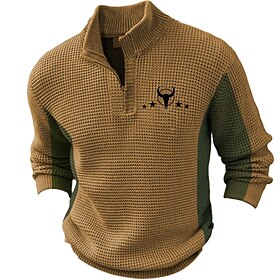 Cow Retro Vintage Men's Zipper Knitting Print Pullover Sweater Jumper Zip Sweater Polo Sweater Outdoor Daily Vacation Long Sleeve Stand Collar Sweaters Blue Br