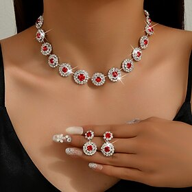 Jewelry Set 2pcs Rhinestone Alloy 1 Necklace Earrings Women's Fashion Stylish Simple Geometrical Geometric Jewelry Set For Wedding Party Wedding Guest