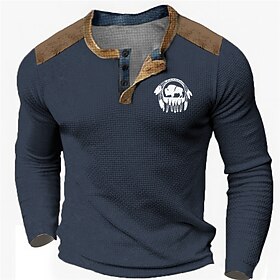 Graphic Color Block Cowboy Designer Retro Vintage Casual Men's 3D Print Henley Shirt Waffle T Shirt Sports Outdoor Holiday Festival T shirt Black Navy Blue Kha