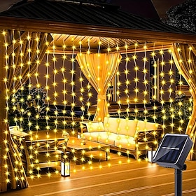 1 Pack 300/200/100 LED Solar Curtain Light Outdoor, Remote Control, 8 Lighting Modes, Fairy Lights, IP65 Waterproof, Copper Wire Lights Party Wedding Home Bed