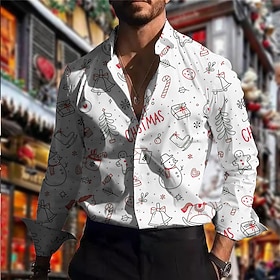 Christmas Sweater Mens Graphic Shirt Shirts Letter Snowman Snowflake Casual Outdoor Street Fall  Winter Turndown Long Sleeve Red Green White Cotton
