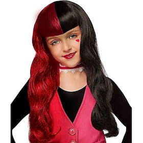 Magic Academy Girl Long Wavy Black Red Split Color Cosplay Halloween Wig