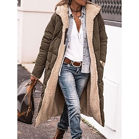 Women's Long Puffer Jacket Winter Fleece Parka  Reversible Thermal Warm Windproof Winter Coat Hooded Jackets Comtemporary Casual Street Style Jacket Long Sleev
