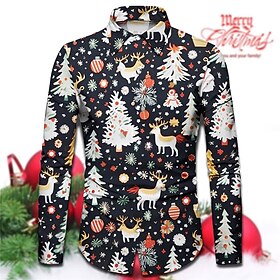 Chaque Arbre de Noël Décontractées Homme Chemise Extérieur Noël Plein Air Automne hiver Col rabattu manche longue Noir Blanche Vert S M L Chemise