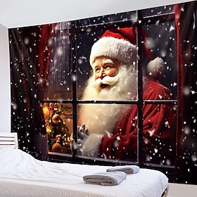 Christmas Decorations Santa Claus Hanging Tapestry Wall Art Xmas Large Tapestry Mural Decor Photograph Backdrop Blanket Curtain Home Bedroom Living Room Decora