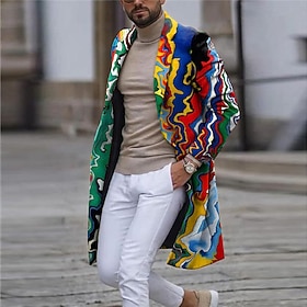 Herren Abstrakt Wintermantel Mantel Warm Bequem Atmungsaktiv Geschäftlich Lässig Arbeit Büro-Outfit Ausgehen Tasche Druck Herbst Winter Umlegekragen Langarm Re