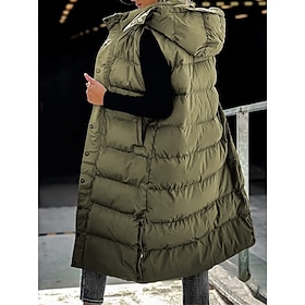 Women's Vest Warm Breathable Pocket Buttons Fashion Casual Street Style Plain Outdoor Vacation Street Daily Wear Single Breasted Long Hoodie Regular Fit Sleeve