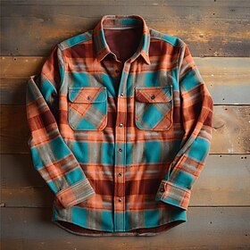 Hombre Plaid Diseño Geométrico Tribal Camisa Chaqueta tipo camisa Sobrecamisa Manga Larga Vintage Casual Exterior Calle Casual Diario Otoño invierno Cuello Vue