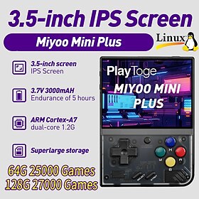 Miyoo Mini Plus Portable Game Console 3.5 Inch IPS 640x480 Screen Support External TF Card with 10000 Games 3000mAh Batter