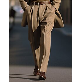 Men's Dress Pants Trousers Suit Pants Tweed Pants Front Pocket Straight Leg Plain Comfort Business Daily Holiday Fashion Chic  Modern Black Brown