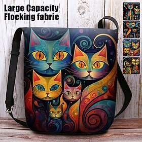 Artistic Cat Print Crossbody Bag  Vibrant Abstract Design Women's Shoulder Bag for Daily Use and Gifting