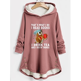 Women's Hoodie Sweatshirt Pullover Sherpa Fleece Lined Graphic Letter Warm Fuzzy Print Button Light Pink Pink Blue Casual Sports Hoodie Long Sleeve Top Micro-e
