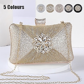 Women's Elegant Gold Rhinestone Clutch Bag with Chain Strap  Sparkling Evening Handbag for Weddings and Formal Events
