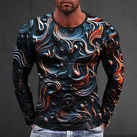 Graphic Abstract Fashion Designer Casual Men's 3D Print T shirt Tee Sports Outdoor Holiday Going out T shirt Silver Black White Long Sleeve Crew Neck Shirt Spr