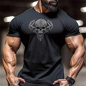 Skull Black T shirt Tee Men's Graphic Cotton Blend Shirt Sports Classic Shirt Short Sleeve Comfortable Tee Sports Outdoor Holiday Summer Fashion Designer Cloth