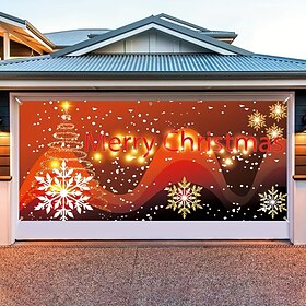 Christmas Shinning Outdoor Garage Door Cover Xmas Banner Santa Claus Snowman Large Christmas Backdrop Decoration for Holiday Outdoor Garage Door Home Wall Deco