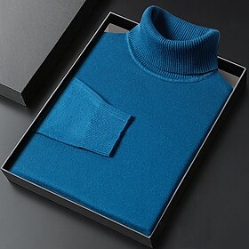 Men's Pullover Sweater Jumper Xmas Sweater Ribbed Knit Regular Knitted Plain Turtleneck Keep Warm Modern Contemporary Daily Wear Going out Clothing Apparel Fal