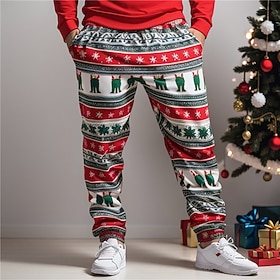 Christmas Pants Tree Snowflake Abstract Men's 3D Print Sweatpants Joggers Pants Trousers Outdoor Street Casual Daily Ugly Christmas Polyester Wine Red Navy Blu