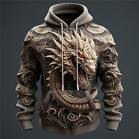 Graphic Animal Men's Fashion 3D Print Hoodie Sports Outdoor Holiday Vacation Hoodies 5 7 Long Sleeve Hooded Print Front Pocket Spring   Fal