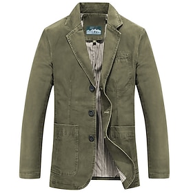 Men's Jacket Blazer Sport Coat Work Business Warm Wearable Formal Style Spring Fall Solid Color Artistic / Retro Regular Brown black khaki Army Green Jacket