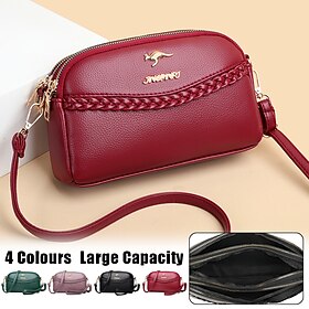 Women's Crossbody Bag Shoulder Bag Dome Bag PU Leather Outdoor Daily Holiday Zipper Large Capacity Waterproof Lightweight Solid Color [9923]Red [9923]Black [99