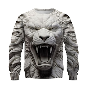 Graphic Lion Men's Fashion 3D Print Golf Pullover Sweatshirt Holiday Vacation Going Out Sweatshirts Black Red Long Sleeve Crew Neck Print S