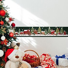 Christmas Wallpaper Border Town Waistline Baseboard Peel and Stick Self Adhesive PVC/Vinyl Modern Waterproof Wall Decal for Room 10x240cm/3.93''x94.49''