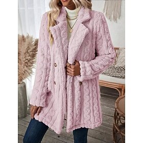 Women's Winter Coat Fleece Jacket Sherpa Jacket Fuzzy Thermal Warm Teddy Coat Double Breasted Lapel Long Coat with Pocket Fall Beige