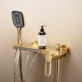 Wasserfall-Badewannenarmatur, Badezimmer-Hochdruck-Hochfluss-Badewannen-Duscharmaturen im minimalistischen Stil, höhenverstellbarer Handbrausehahn im Lieferumf