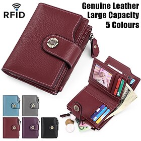 Women's Wallet Credit Card Holder Wallet Leather Outdoor Shopping Daily Buttons Zipper Large Capacity RFID Blocking Solid Color Light Blue Deep Purple Elegant