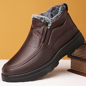 Bottines d'hiver marron en cuir PU pour homme, doublées polaire, à enfiler, avec semelle épaisse en caoutchouc, bottes chaudes et décontractées pour la marche,