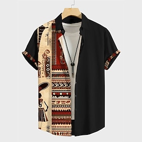 Per uomo Tribale Etnico Stampa Bandana Camicia Camicia con bottoni Manica corta Vintage Tribale Esterno Strada Casual / quotidiano Autunno Collo ripiegabile Bo