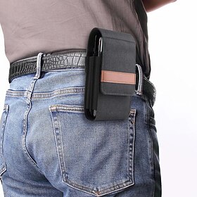 Vertical Nylon Dual Pocket Phone Holster Pouch Belt Clip Case Holder Oxford Cloth Sports Mobile Phone Bag Double Divided Design Power Bank Organizer Earphone S