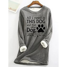 Women's Sweatshirt Pullover Sherpa Fleece Lined Letter Warm Fuzzy Black Pink Red Casual Sports Round Neck Long Sleeve Top Micro-elastic Fall Winter