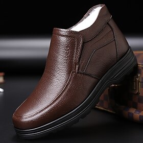 Men's Boots Dress Shoes Winter Boots Fleece lined Casual Outdoor Daily Cloth Warm Breathable Comfortable Loafer Black Brown Color Block Fall Winter