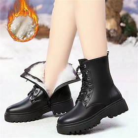 Women's Boots Snow Boots Combat Boots Winter Boots Outdoor Work Daily Fleece Lined Mid Calf Boots Booties Ankle Boots Lace-up Platform Cone Heel Round Toe Plus